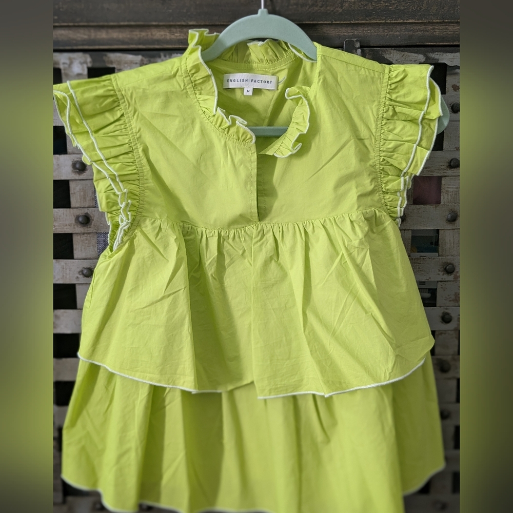 English Factory Vibrant Green Ruffle Top